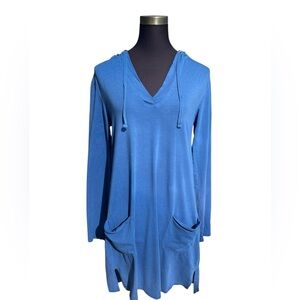 Coolibar Women's Medium Catalina Hoodie Beach Cover-Up Dress Blue Resortwear